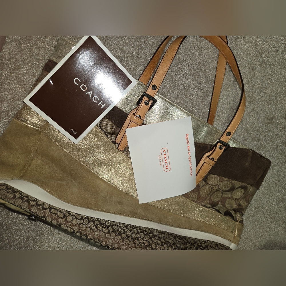 Vintage Coach Large Wave Signature Patchwork Gallery Tote